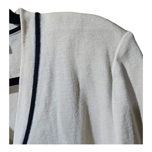 ST. JOHN Striped Knit Sweater Cardigan Cream Black Stripes - Size 10 - Picture 4 of 8